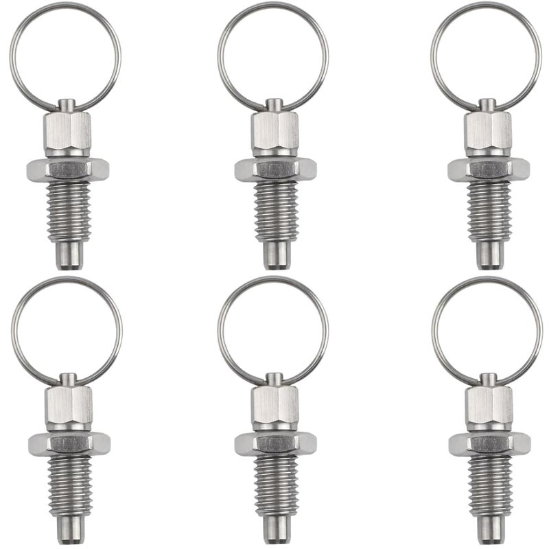 MerciL 6pcs Pull Ring Indexing Plunger, M10 Retractable Spring Manual Plunger Stainless Steel Quick Release Pin Spring-Loaded Pulls Ring Pin Replacement Mechanic Accessories - Image 1